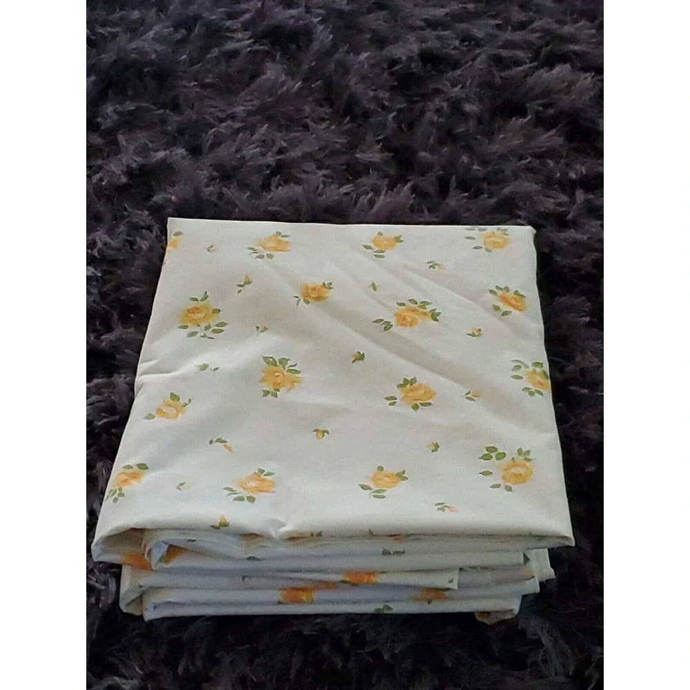 Vintage Wondercale Vintage Twin Size Cotton Blend Yellow Rose Print 1 Flat Sheet